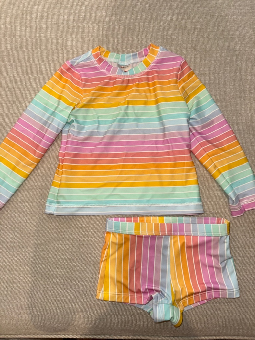 Kids Rainbow Stripe Long Sleeve Swim Set - Multicolor